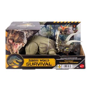 JURASSIC WORLD WILD ROAR TRICERATOP ΔΕΙΝΟΣΑΥΡΟΙ ΜΕ ΚΙΝΟΥΜΕΝΑ ΜΕΛΗ, ΛΕΙΤΟΥΡΓΙΑ ΕΠΙΘΕΣΗΣ, ΗΧΟΥΣ & ΦΩΣ