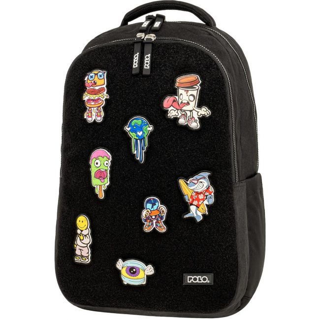 ΣΧΟΛΙΚΗ ΤΣΑΝΤΑ ΠΛΑΤΗΣ POLO  ΔΗΜΟΤΙΚΟΥ PATCHES ΜΑΥΡΗ 901079-2000