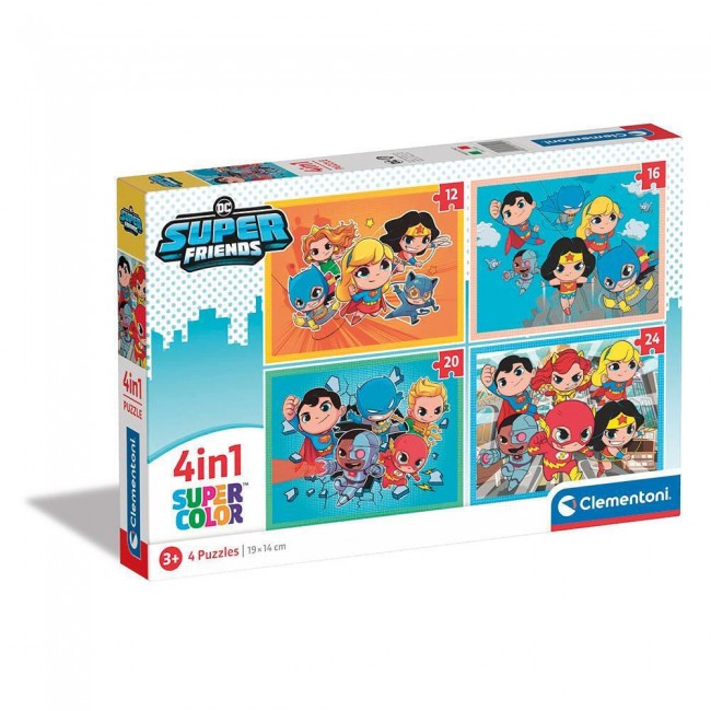 CLEMENTONI ΠΑΙΔΙΚΟ ΠΑΖΛ 4 IN 1 SUPERCOLOR DC COMICS SUPER FRIENDS 12-16-20-24 ΤΜΧ