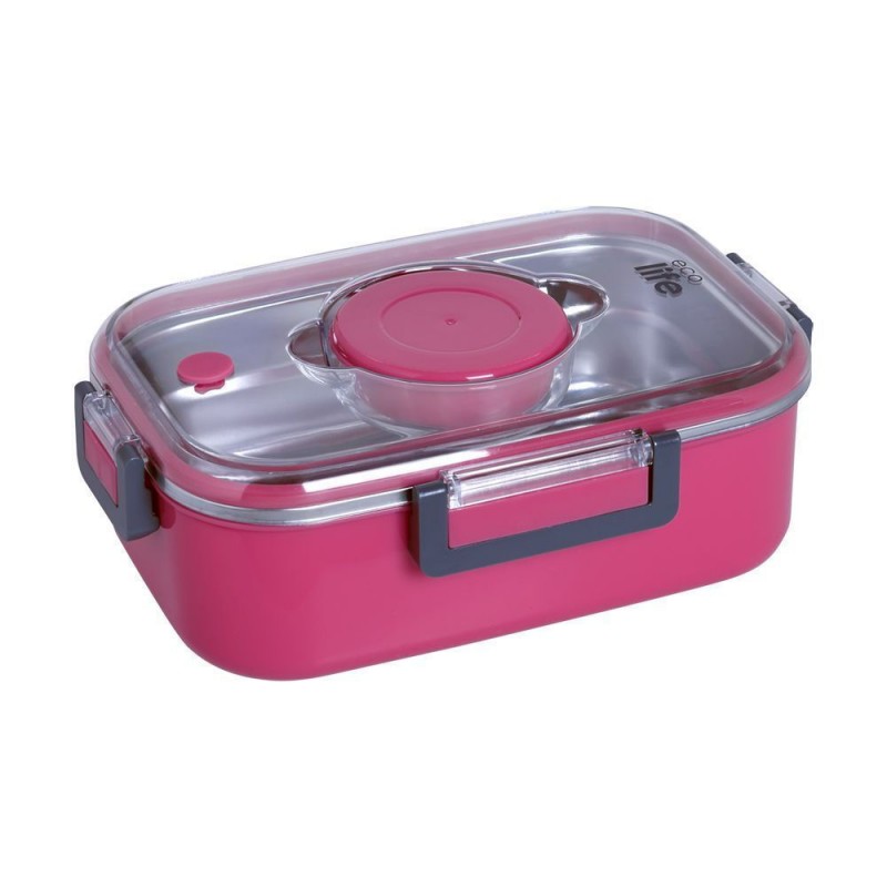 ECOLIFE ΦΑΓΗΤΟΔΟΧΕΙΟ ΟΡΘΟΓΩΝΙΟ DOUBLE WALL 850ML PINK